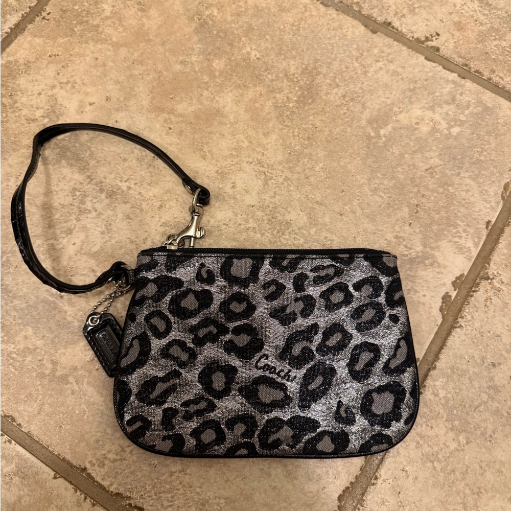 Coach Wristlet Madison Ocelot Leopard Print Sliver Black